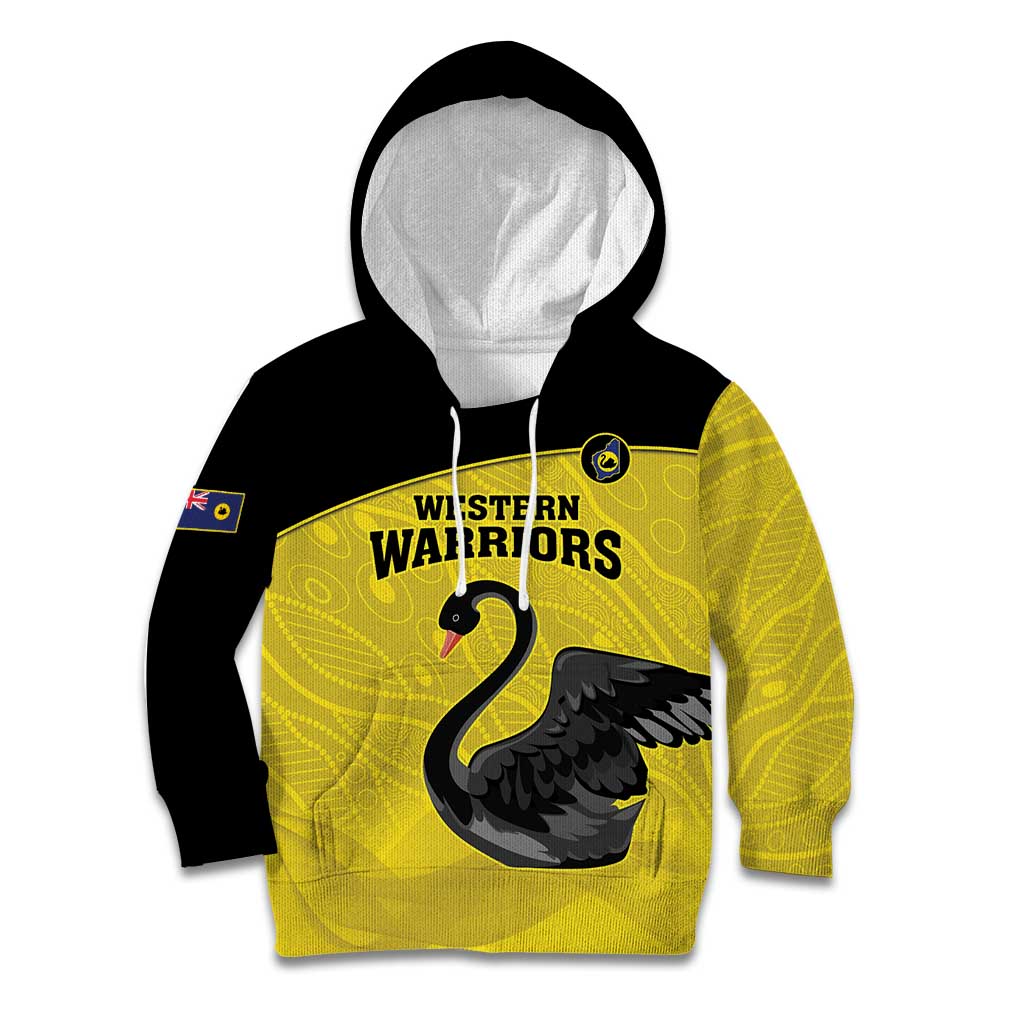 Custom Western Australia Cricket Kid Hoodie Go Warriors Black Swans - Aboriginal Art