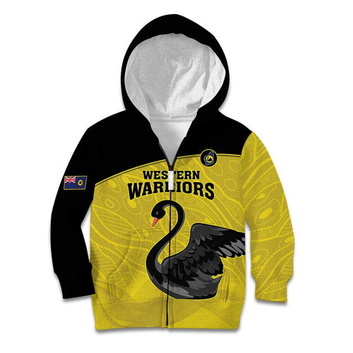 Custom Western Australia Cricket Kid Hoodie Go Warriors Black Swans - Aboriginal Art
