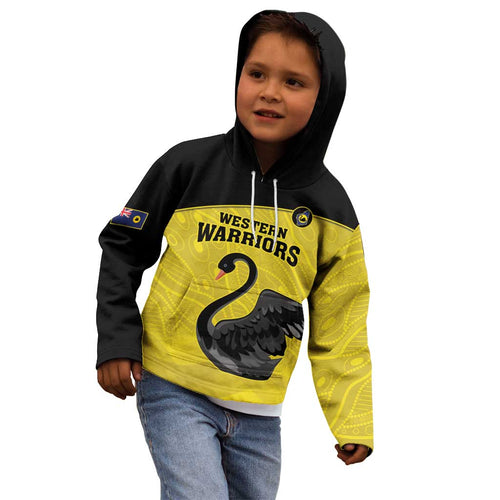 Custom Western Australia Cricket Kid Hoodie Go Warriors Black Swans - Aboriginal Art