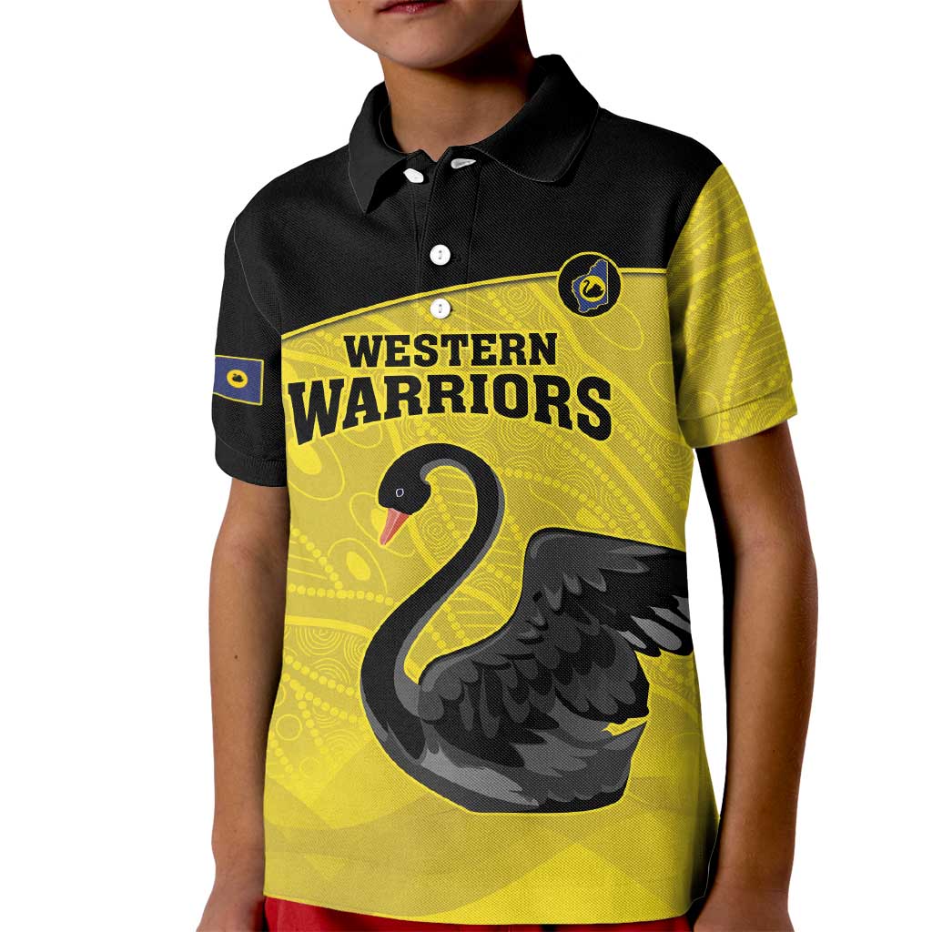 Custom Western Australia Cricket Kid Polo Shirt Go Warriors Black Swans - Aboriginal Art