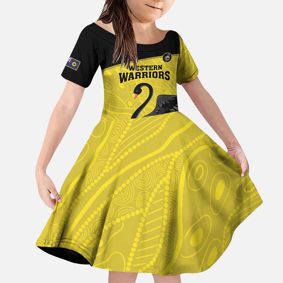 Custom Western Australia Cricket Kid Short Sleeve Dress Go Warriors Black Swans - Aboriginal Art