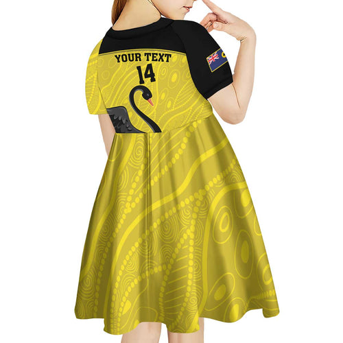 Custom Western Australia Cricket Kid Short Sleeve Dress Go Warriors Black Swans - Aboriginal Art