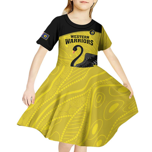 Custom Western Australia Cricket Kid Short Sleeve Dress Go Warriors Black Swans - Aboriginal Art