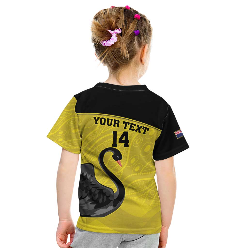 Custom Western Australia Cricket Kid T Shirt Go Warriors Black Swans - Aboriginal Art