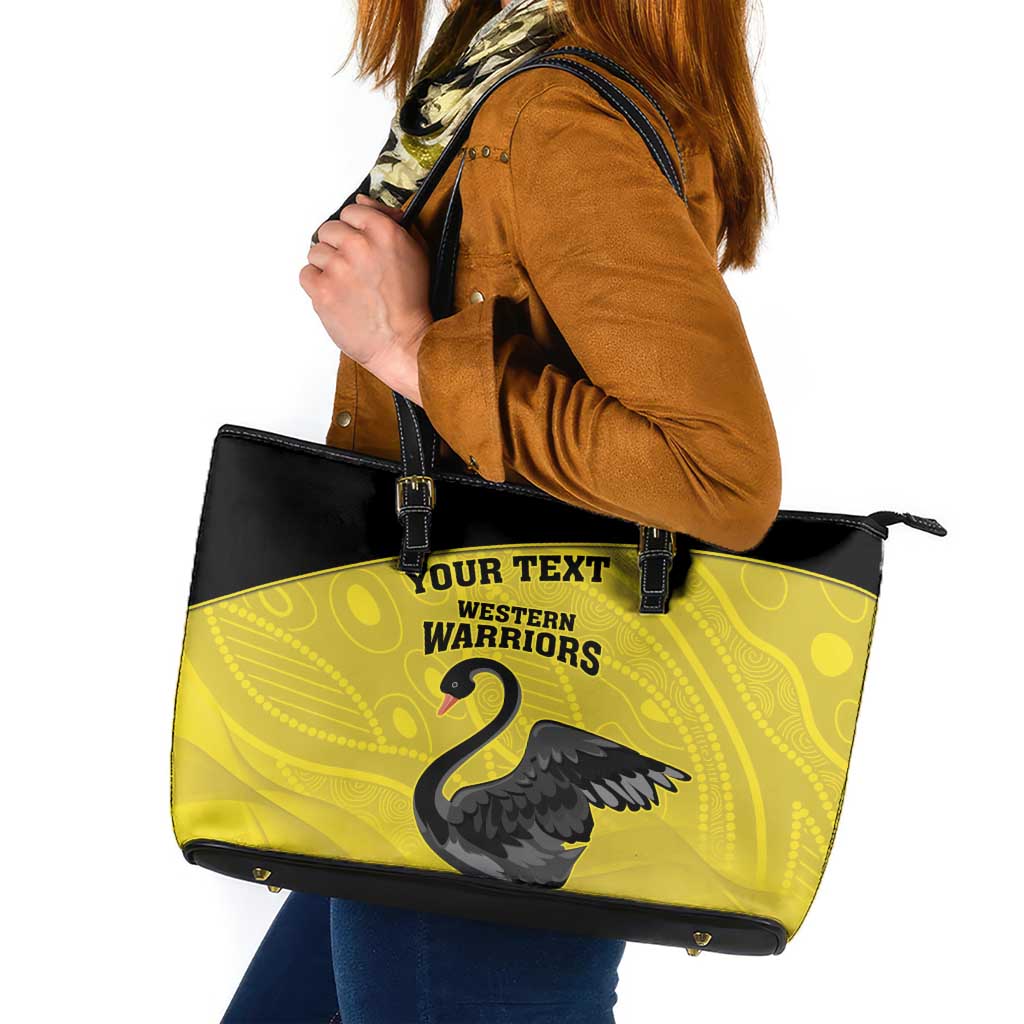 Custom Western Australia Cricket Leather Tote Bag Go Warriors Black Swans - Aboriginal Art