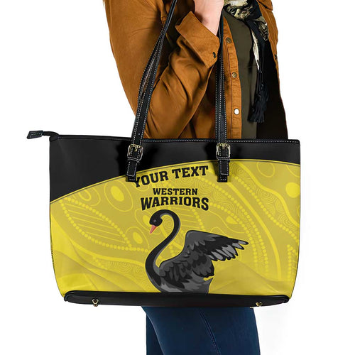 Custom Western Australia Cricket Leather Tote Bag Go Warriors Black Swans - Aboriginal Art