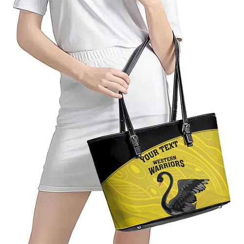 Custom Western Australia Cricket Leather Tote Bag Go Warriors Black Swans - Aboriginal Art