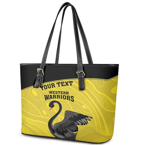 Custom Western Australia Cricket Leather Tote Bag Go Warriors Black Swans - Aboriginal Art