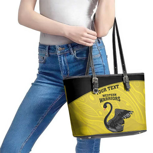 Custom Western Australia Cricket Leather Tote Bag Go Warriors Black Swans - Aboriginal Art