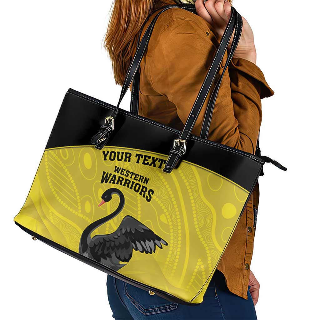 Custom Western Australia Cricket Leather Tote Bag Go Warriors Black Swans - Aboriginal Art