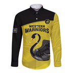 Custom Western Australia Cricket Long Sleeve Button Shirt Go Warriors Black Swans - Aboriginal Art