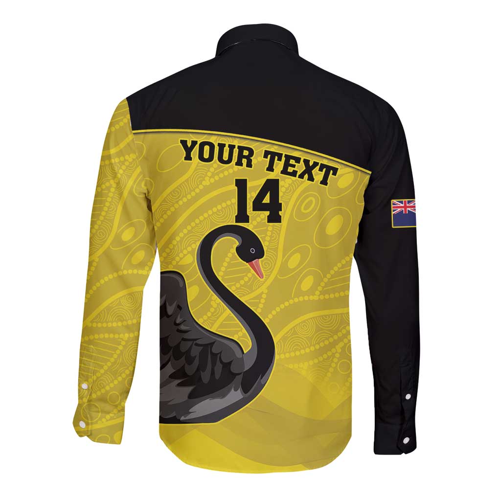 Custom Western Australia Cricket Long Sleeve Button Shirt Go Warriors Black Swans - Aboriginal Art