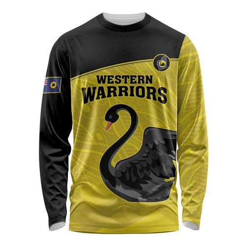 Custom Western Australia Cricket Long Sleeve Shirt Go Warriors Black Swans - Aboriginal Art