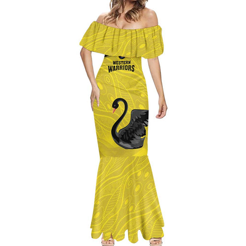 Custom Western Australia Cricket Mermaid Dress Go Warriors Black Swans - Aboriginal Art