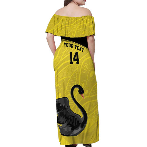 Custom Western Australia Cricket Off Shoulder Maxi Dress Go Warriors Black Swans - Aboriginal Art