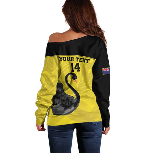 Custom Western Australia Cricket Off Shoulder Sweater Go Warriors Black Swans - Aboriginal Art