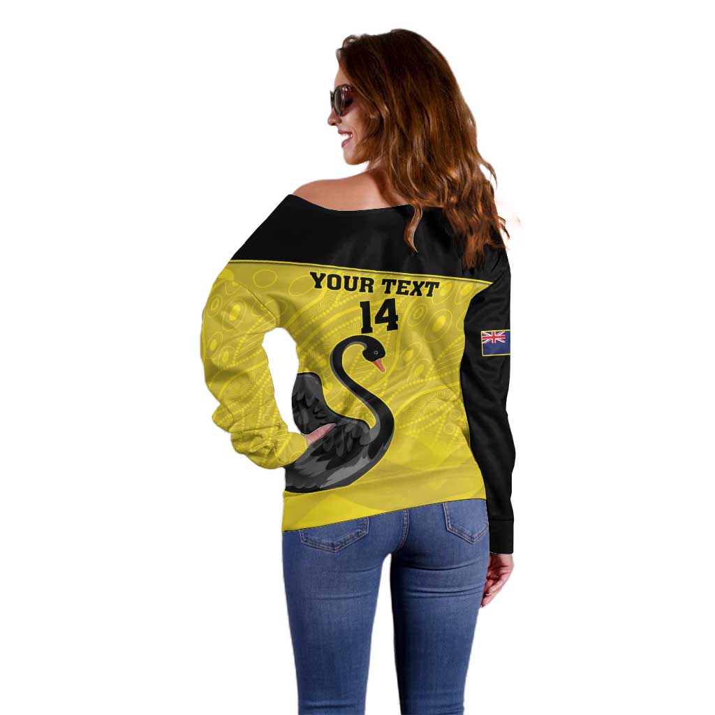 Custom Western Australia Cricket Off Shoulder Sweater Go Warriors Black Swans - Aboriginal Art
