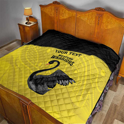 Custom Western Australia Cricket Quilt Go Warriors Black Swans - Aboriginal Art