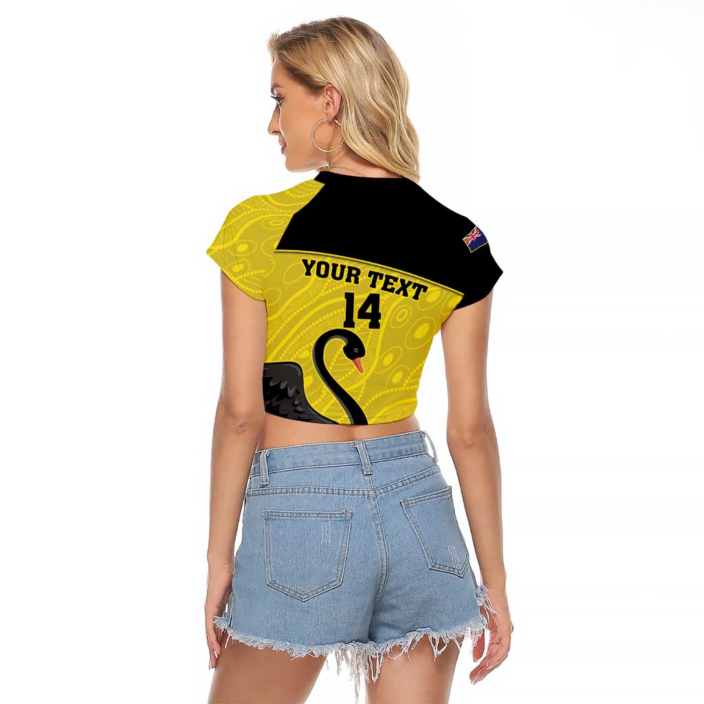 Custom Western Australia Cricket Raglan Cropped T Shirt Go Warriors Black Swans - Aboriginal Art