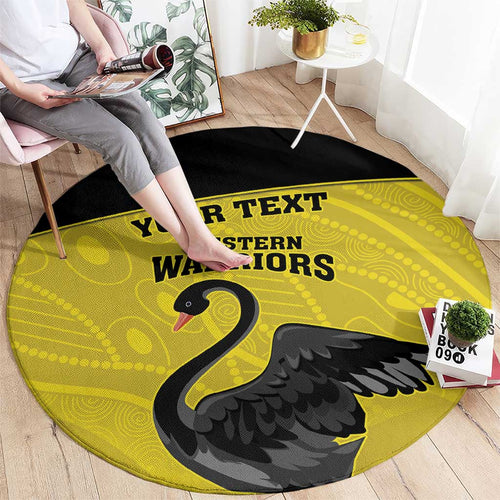 Custom Western Australia Cricket Round Carpet Go Warriors Black Swans - Aboriginal Art