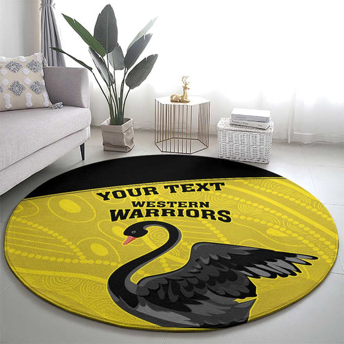 Custom Western Australia Cricket Round Carpet Go Warriors Black Swans - Aboriginal Art