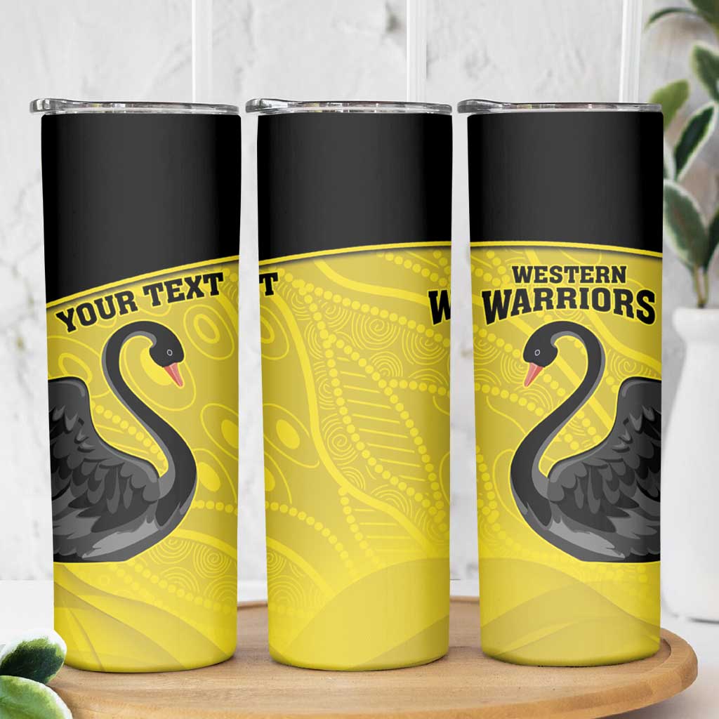Custom Western Australia Cricket Skinny Tumbler Go Warriors Black Swans - Aboriginal Art