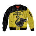 Custom Western Australia Cricket Sleeve Zip Bomber Jacket Go Warriors Black Swans - Aboriginal Art