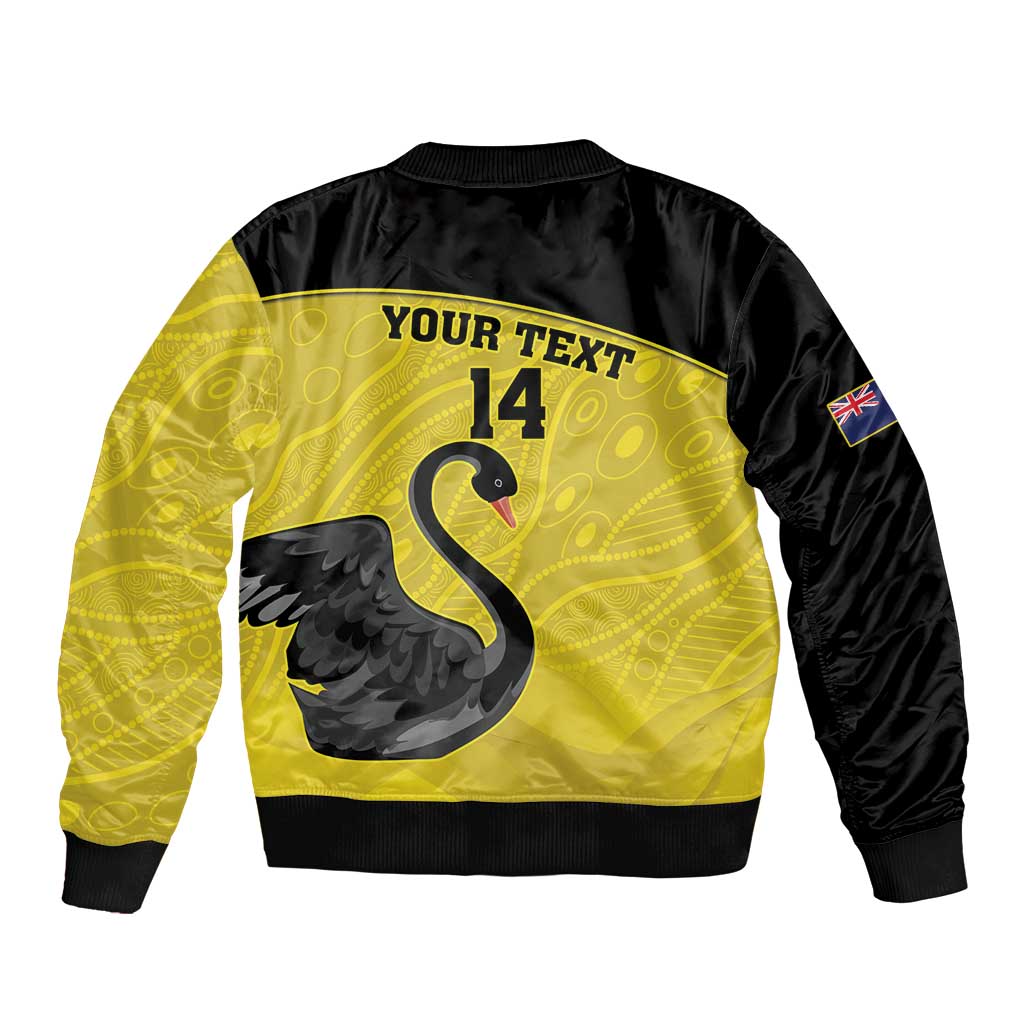 Custom Western Australia Cricket Sleeve Zip Bomber Jacket Go Warriors Black Swans - Aboriginal Art