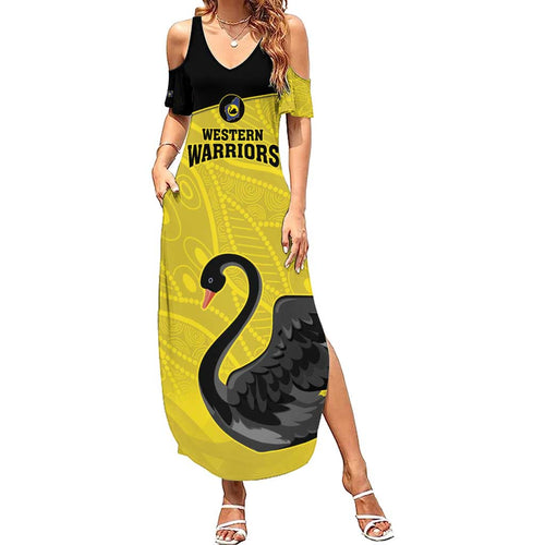 Custom Western Australia Cricket Summer Maxi Dress Go Warriors Black Swans - Aboriginal Art