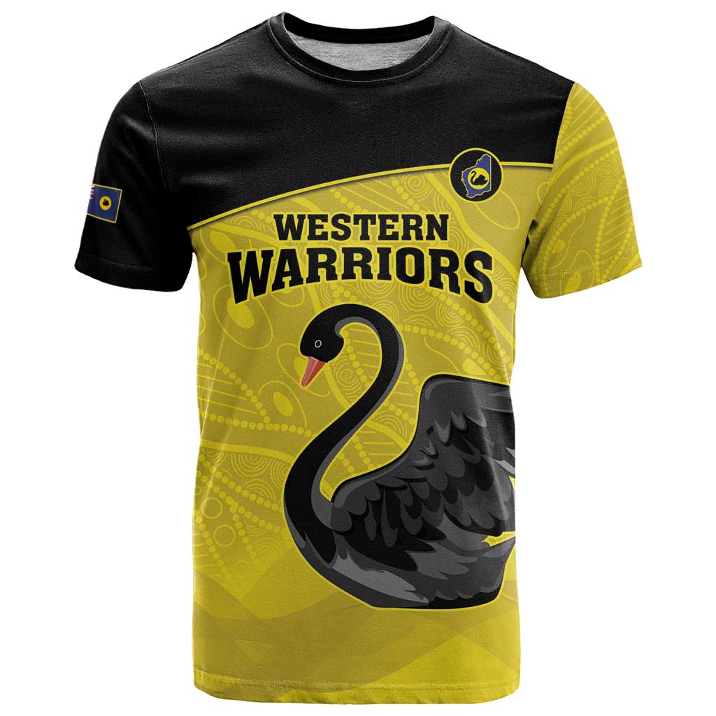 Custom Western Australia Cricket T Shirt Go Warriors Black Swans - Aboriginal Art