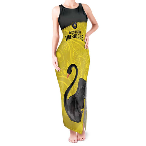 Custom Western Australia Cricket Tank Maxi Dress Go Warriors Black Swans - Aboriginal Art