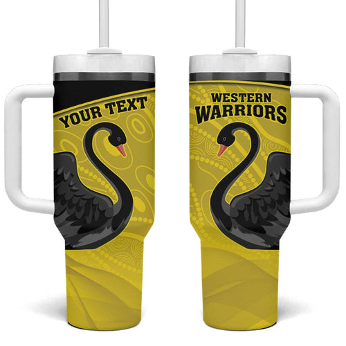 Custom Western Australia Cricket Tumbler With Handle Go Warriors Black Swans - Aboriginal Art