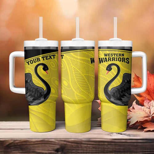 Custom Western Australia Cricket Tumbler With Handle Go Warriors Black Swans - Aboriginal Art