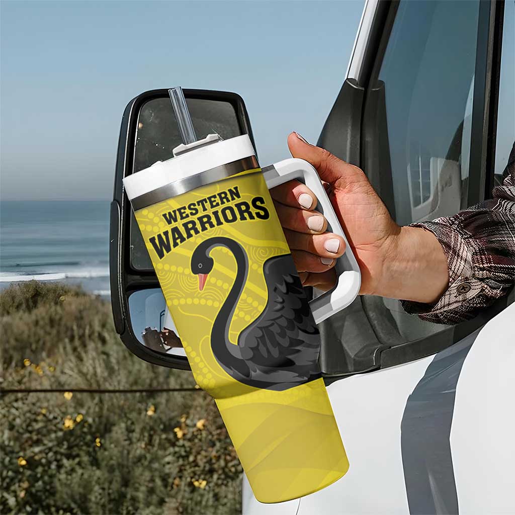 Custom Western Australia Cricket Tumbler With Handle Go Warriors Black Swans - Aboriginal Art