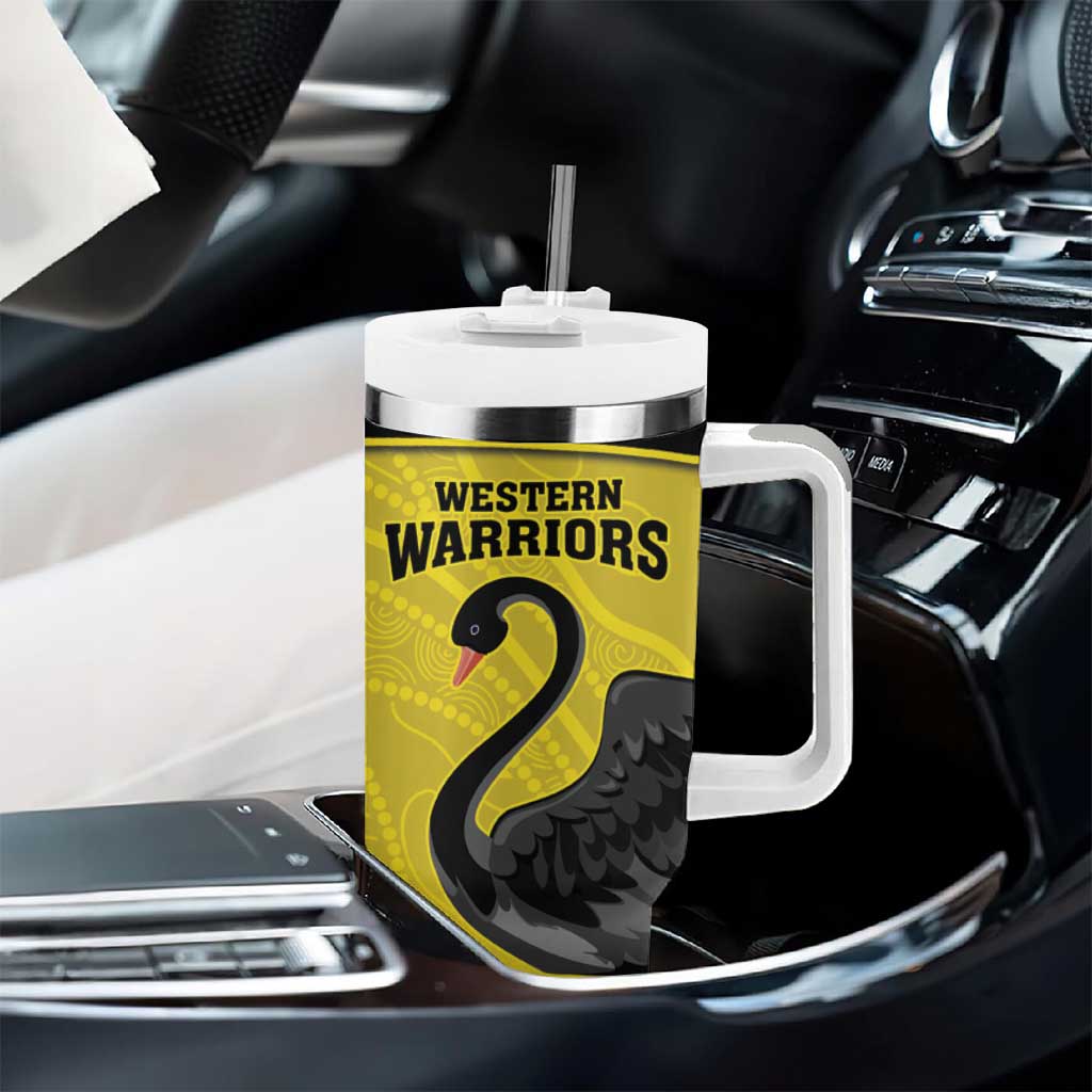 Custom Western Australia Cricket Tumbler With Handle Go Warriors Black Swans - Aboriginal Art