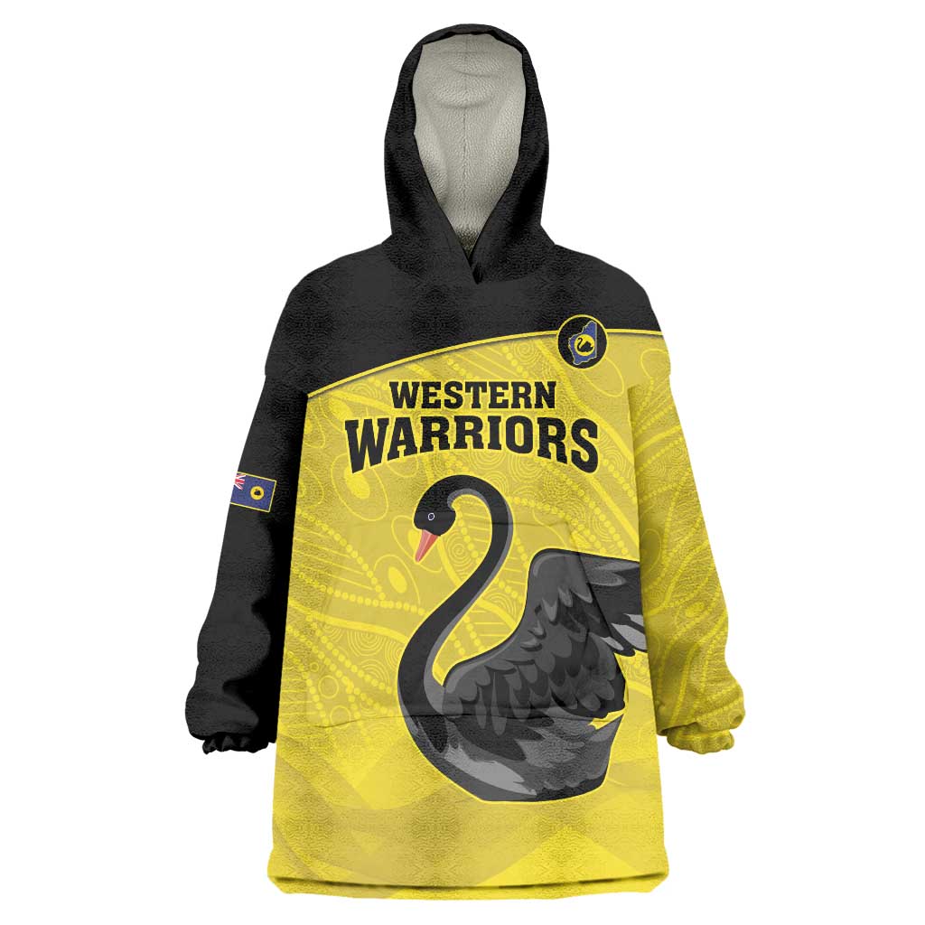 Custom Western Australia Cricket Wearable Blanket Hoodie Go Warriors Black Swans - Aboriginal Art