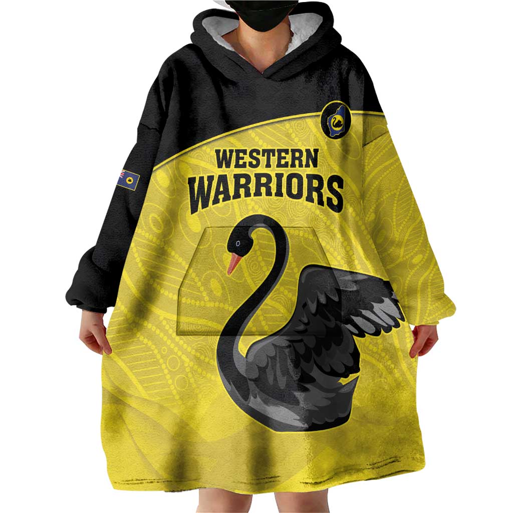 Custom Western Australia Cricket Wearable Blanket Hoodie Go Warriors Black Swans - Aboriginal Art