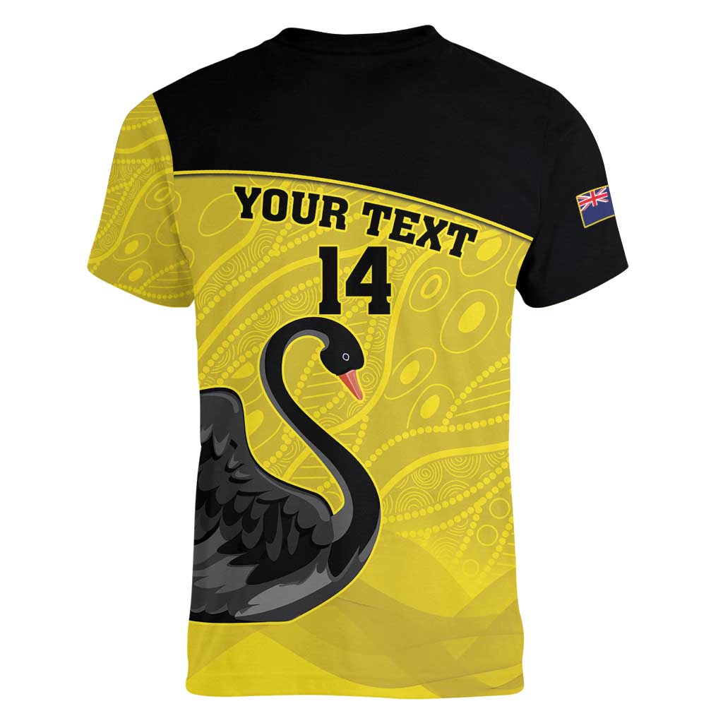 Custom Western Australia Cricket Women V-Neck T-Shirt Go Warriors Black Swans - Aboriginal Art