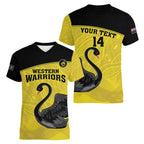 Custom Western Australia Cricket Women V-Neck T-Shirt Go Warriors Black Swans - Aboriginal Art