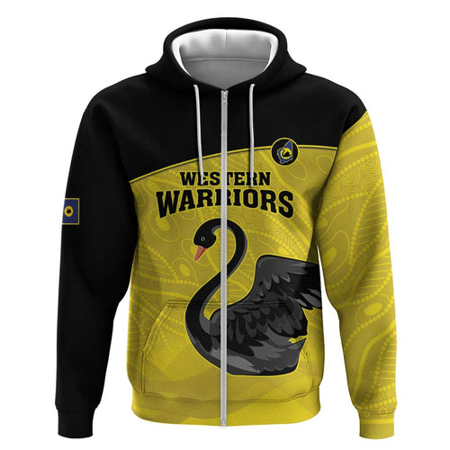 Custom Western Australia Cricket Zip Hoodie Go Warriors Black Swans - Aboriginal Art