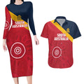 Custom South Australia Cricket Couples Matching Long Sleeve Bodycon Dress and Hawaiian Shirt Go Champions - Aboriginal Art