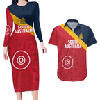 Custom South Australia Cricket Couples Matching Long Sleeve Bodycon Dress and Hawaiian Shirt Go Champions - Aboriginal Art