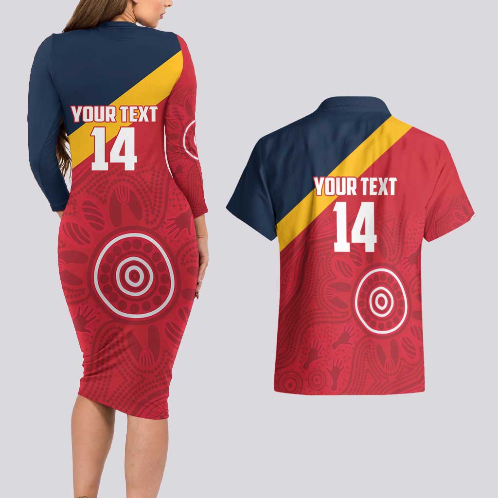 Custom South Australia Cricket Couples Matching Long Sleeve Bodycon Dress and Hawaiian Shirt Go Champions - Aboriginal Art