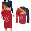 Custom South Australia Cricket Couples Matching Long Sleeve Bodycon Dress and Long Sleeve Button Shirt Go Champions - Aboriginal Art
