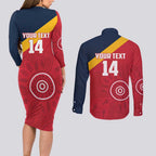 Custom South Australia Cricket Couples Matching Long Sleeve Bodycon Dress and Long Sleeve Button Shirt Go Champions - Aboriginal Art