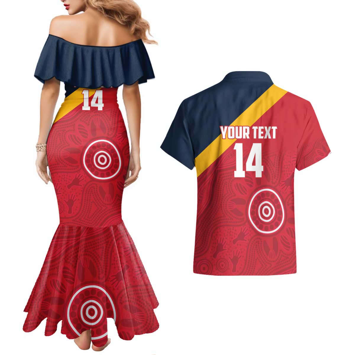 Custom South Australia Cricket Couples Matching Mermaid Dress and Hawaiian Shirt Go Champions - Aboriginal Art