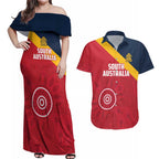 Custom South Australia Cricket Couples Matching Off Shoulder Maxi Dress and Hawaiian Shirt Go Champions - Aboriginal Art