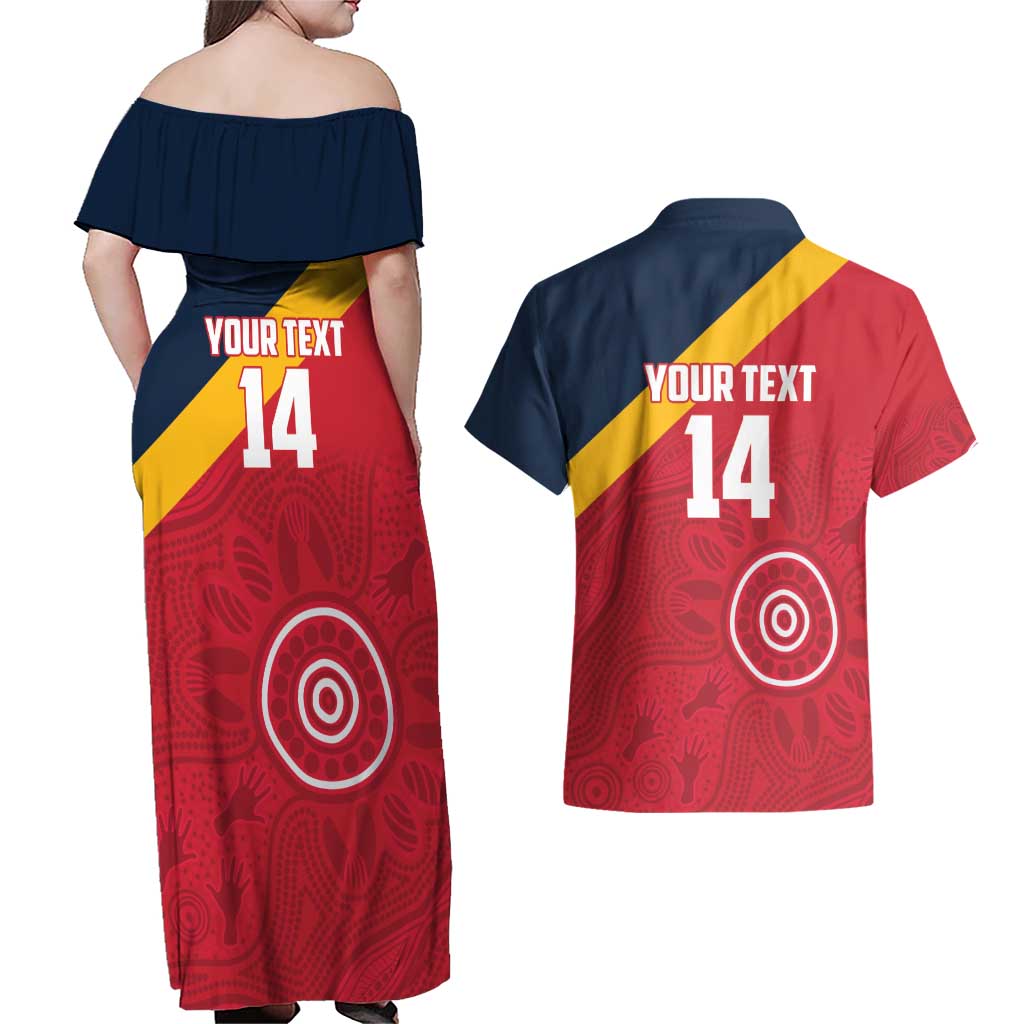 Custom South Australia Cricket Couples Matching Off Shoulder Maxi Dress and Hawaiian Shirt Go Champions - Aboriginal Art