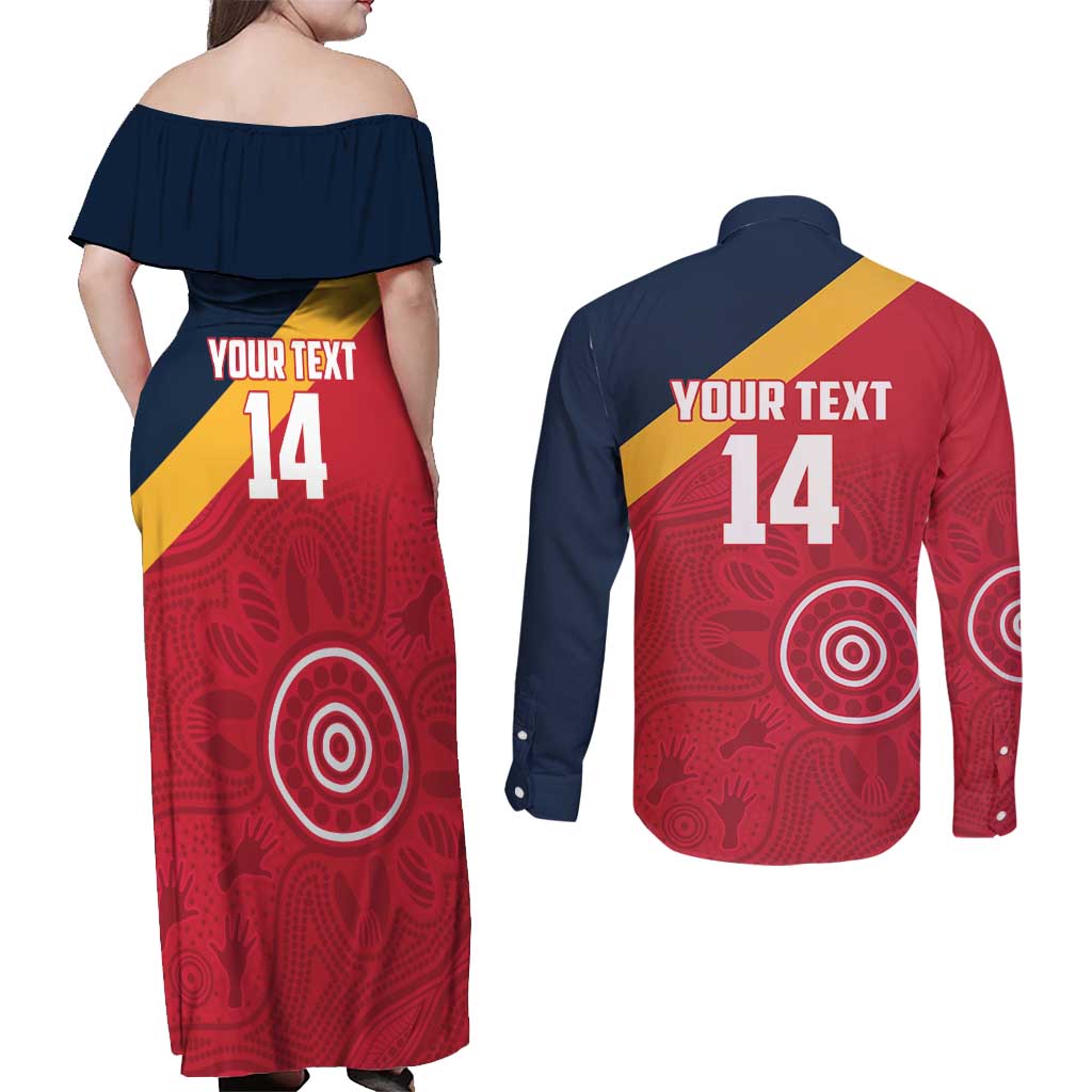 Custom South Australia Cricket Couples Matching Off Shoulder Maxi Dress and Long Sleeve Button Shirt Go Champions - Aboriginal Art