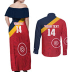 Custom South Australia Cricket Couples Matching Off Shoulder Maxi Dress and Long Sleeve Button Shirt Go Champions - Aboriginal Art